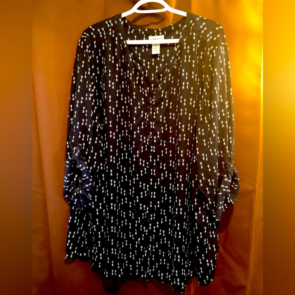 Navy and grey gorgeous long button front shirt from Catherines